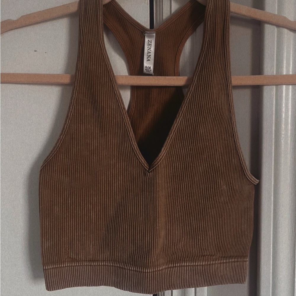 Brown Ribbed Women's Crop Top